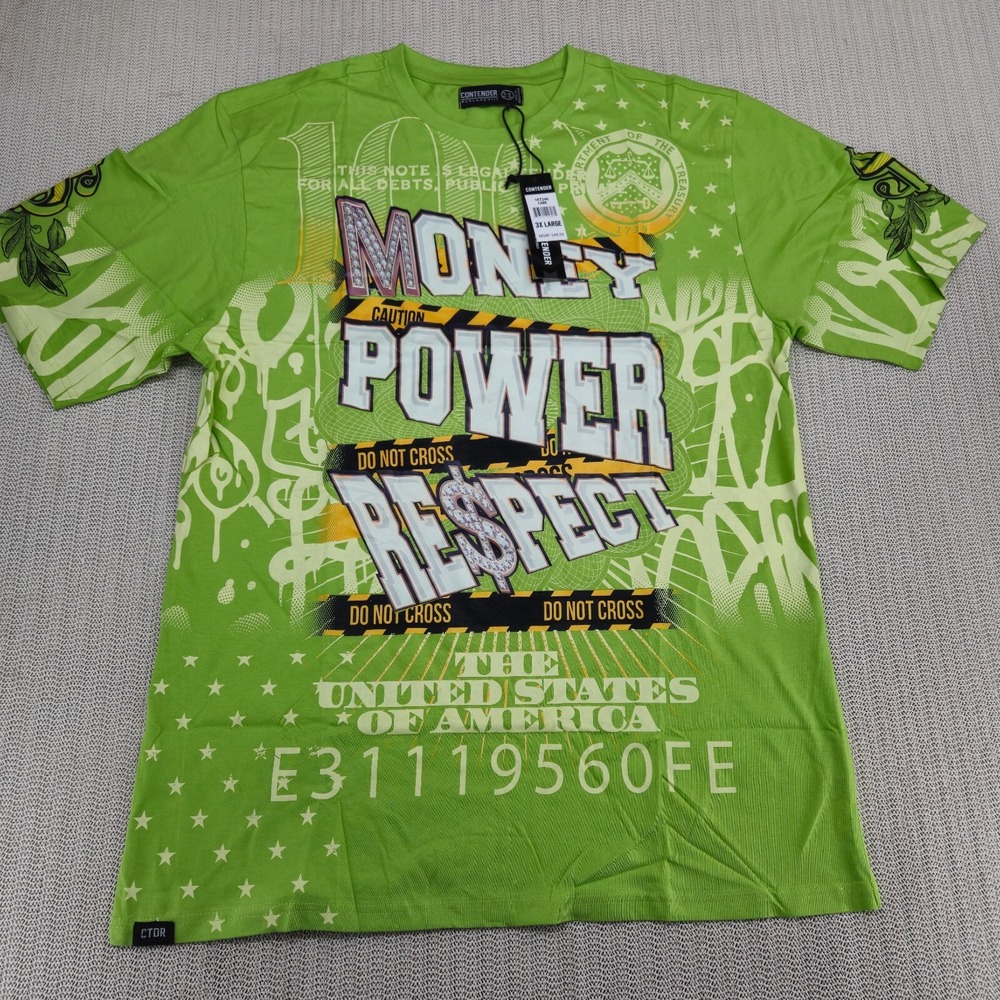 Contender Shirt Mens 3XL XXXL Green Cash Money AOP Print Hip Hop Streetwear